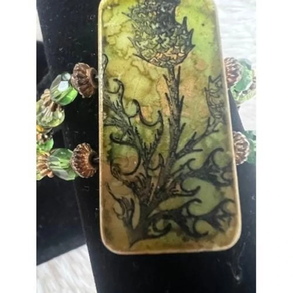 Domino Thistle Bracelet‎ Vintage Green Botanical Whimsigoth Mahjong